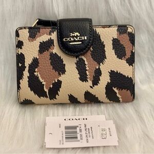 COACH Leopard Print Leather Wallet - Beige, Black & Brown